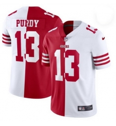 Men San Francisco 49ers 13 Brock Purdy Red  26 White Split Limited Stitched Jersey