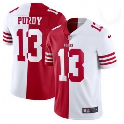 Men San Francisco 49ers 13 Brock Purdy Red  26 White Split Limited Stitched Jersey