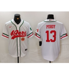 Men San Francisco 49ers 13 Brock Purdy White With Patch Cool Base Stitched Baseball Jersey 2