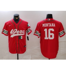 Men San Francisco 49ers 16 Joe Montana Red With Patch Cool Base Stitched Baseball Jersey 1