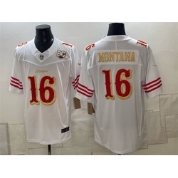 Men San Francisco 49ers  16 Joe Montana White Gold 80th Anniversary Patch  Rivalries  2026 F U S E  Vapor Untouchabl Limited Stitched Football Jersey
