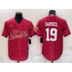 Men San Francisco 49ers 19 Deebo Samuel Red With Patch Cool Base Stitched Baseball Jersey