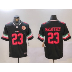 Men San Francisco 49ers 23 Christian McCaffrey Black F U S E  Mexico With Gate Bridge Patch Vapor Limited Stitched Football Jersey