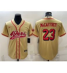 Men San Francisco 49ers 23 Christian McCaffrey New Gold With Patch Cool Base Stitched Baseball Jersey