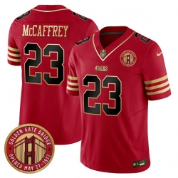 Men San Francisco 49ers 23 Christian McCaffrey Red F U S E  Golden Gate Bridge Patch Balck Scarlet Vapor Limited Stitched Football Jersey