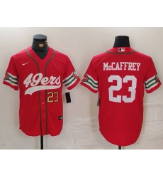 Men San Francisco 49ers 23 Christian McCaffrey Red With Patch Cool Base Stitched Baseball Jersey 2