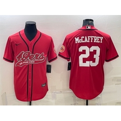 Men San Francisco 49ers 23 Christian McCaffrey Red With Patch Cool Base Stitched Baseball Jersey II