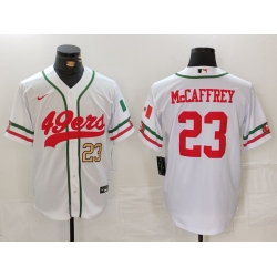 Men San Francisco 49ers 23 Christian McCaffrey White With Patch Cool Base Stitched Baseball Jersey 2