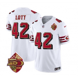 Men San Francisco 49ers 42 Ronnie Lott White 2023 F U S E  50th Patch Throwback Stitched Football Jersey