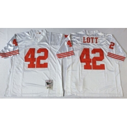 Men San Francisco 49ers 42 Ronnie Lott White M&N Throwback Jersey