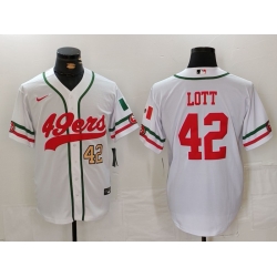 Men San Francisco 49ers 42 Ronnie Lott White With Patch Cool Base Stitched Baseball Jersey 3