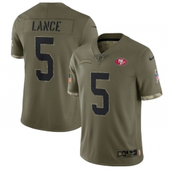 Men San Francisco 49ers 5 Trey Lance Olive 2022 Salute To Service Limited Stitched Jersey