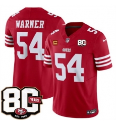 Men San Francisco 49ers  54 Fred Warner Red 80th Anniversary Patch And 4 Star C Patch 2026 F U S E  Vapor Untouchabl2026 F U S E  Vapor Untouchable Limited