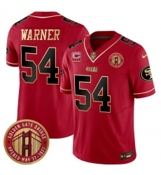 Men San Francisco 49ers 54 Fred Warner Red F U S E  Golden Gate Bridge With 3 Star C Patch Scarlet Vapor Limited Stitched Football Jersey