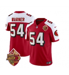 Men San Francisco 49ers 54 Fred Warner Red White 2023 F U S E  50th Patch Vapor Limited Stitched Football Jersey