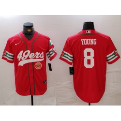 Men San Francisco 49ers  8 Steve Young Red With Patch Cool Base Stitched Baseball Jersey 1