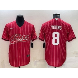 Men San Francisco 49ers  8 Steve Young Red With Patch Cool Base Stitched Baseball Jersey