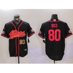 Men San Francisco 49ers 80 Jerry Rice Black With Patch Cool Base Stitched Baseball Jersey 1