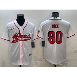 Men San Francisco 49ers 80 Jerry Rice New White With Patch Cool Base Stitched Baseball Jersey