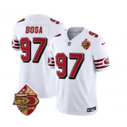 Men San Francisco 49ers 97 Nick Bosa White 2023 F U S E  50th Patch Throwback Stitched Football Jersey