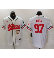 Men San Francisco 49ers 97 Nick Bosa White With Patch Cool Base Stitched Baseball Jersey 1