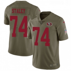 Mens Nike San Francisco 49ers 74 Joe Staley Limited Olive 2017 Salute to Service NFL Jersey