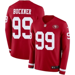 Nike 49ers #99 DeForest Buckner Red Team Color Men Stitched NFL Limited Therma Long Sleeve Jersey