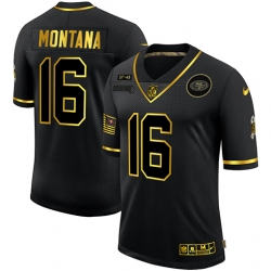 Nike San Francisco 49ers 16 Joe Montana Black Gold 2020 Salute To Service Limited Jersey