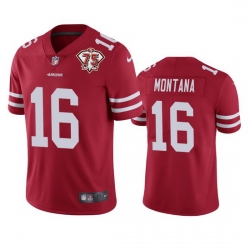 Nike San Francisco 49ers 16 Joe Montana Red Men 75th Anniversary Stitched NFL Vapor Untouchable Limited Jersey