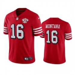 Nike San Francisco 49ers 16 Joe Montana Red Rush Men 75th Anniversary Stitched NFL Vapor Untouchable Limited Jersey