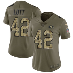 Nike 49ers #42 Ronnie Lott Olive Camo Womens Stitched NFL Limited 2017 Salute to Service Jersey