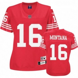 Reebok San Francisco 49ers 16 Joe Montana Red Womens Throwback Team Color Premier EQT NFL Jersey