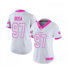 Womens San Francisco 49ers 97 Nick Bosa Limited White Pink Rush Fashion Football Jersey