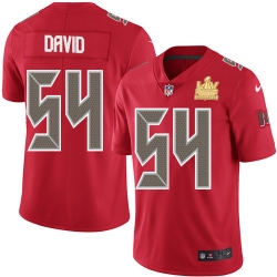 Men Nike Tampa Bay Buccaneers 54 Lavonte David Red Men Super Bowl LV Champions Patch Stitched NFL Limited Rush Jersey