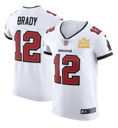 Men Tampa Bay Buccaneers 12 Tom Brady Men Super Bowl LV Champions Patch Nike White Vapor Elite Jersey