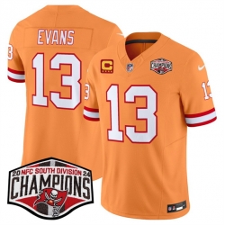 Men Tampa Bay Buccaneers 13 Mike Evans Orange F U S E  2024 NFC South Champions With 4 Star C Patch Limited Stitched Jersey