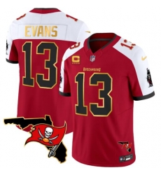 Men Tampa Bay Buccaneers 13 Mike Evans Red White F U S E  With 4 Star C Ptach And Florida Patch Gold Trim Vapor Stitched Jersey