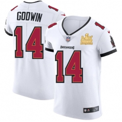 Men Tampa Bay Buccaneers 14 Chris Godwin Men Super Bowl LV Champions Patch Nike White Vapor Elite Jersey