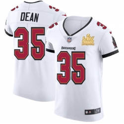 Men Tampa Bay Buccaneers 35 Jamel Dean Men Super Bowl LV Champions Patch Nike White Vapor Elite Jersey