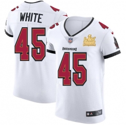 Men Tampa Bay Buccaneers 45 Devin White Men Super Bowl LV Champions Patch Nike White Vapor Elite Jersey