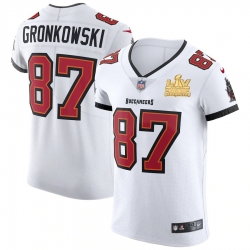 Men Tampa Bay Buccaneers 87 Rob Gronkowski Men Super Bowl LV Champions Patch Nike White Vapor Elite Jersey