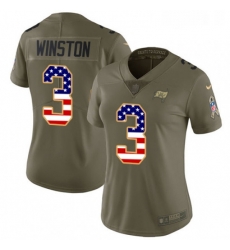 Womens Nike Tampa Bay Buccaneers 3 Jameis Winston Limited OliveUSA Flag 2017 Salute to Service NFL Jersey