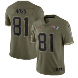 Men New England Patriots 81 Randy Moss Olive 2022 Salute To Service Limited Stitched Jersey
