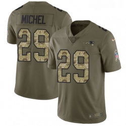 Mens Nike New England Patriots 29 Sony Michel Limited Olive Camo 2017 Salute to Service NFL Jersey