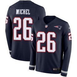 Nike Patriots #26 Sony Michel Navy Blue Team Color Men Stitched NFL Limited Therma Long Sleeve Jersey