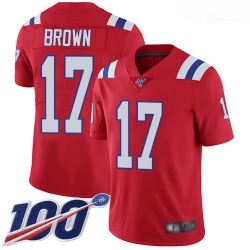 Patriots #17 Antonio Brown Red Alternate Youth Stitched Football 100th Season Vapor Limited Jersey