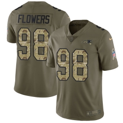 Youth Nike Patriots #98 Trey Flowers Olive Camo Stitched NFL Limited 2017 Salute to Service Jersey