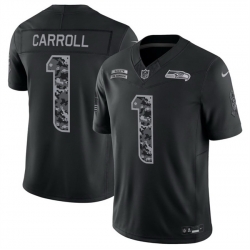 Men Seattle Seahawks  1 Pete Carroll Black F U S E  2026 Salute to Service Limited Stitched Football Jersey