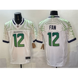 Men Seattle Seahawks 12 Fan White 2025 F U S E   Rivalries Vapor Untouchable Limited Stitched Football Jersey