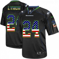 Mens Nike Seattle Seahawks 24 Marshawn Lynch Elite Black USA Flag Fashion NFL Jersey